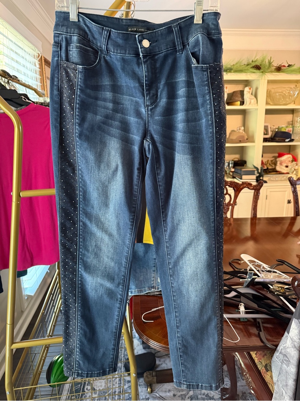 Black Label Women's Dark Blue Skinny Jeans with Side Stud Detail